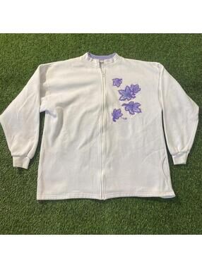 Vintage 90’s Morning Sun white + purple zip up jacket with leaf design